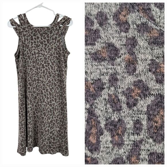 Maurices 24/7 Leopard Triple Strap Mini Dress Cozy Brushed Knit Women's Shift - Picture 1 of 11